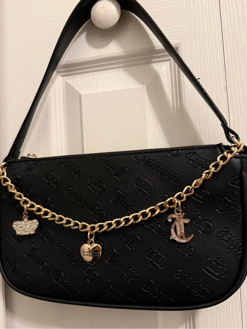 Juicy Couture Black Shoulder Bag with Gold Charm Chain